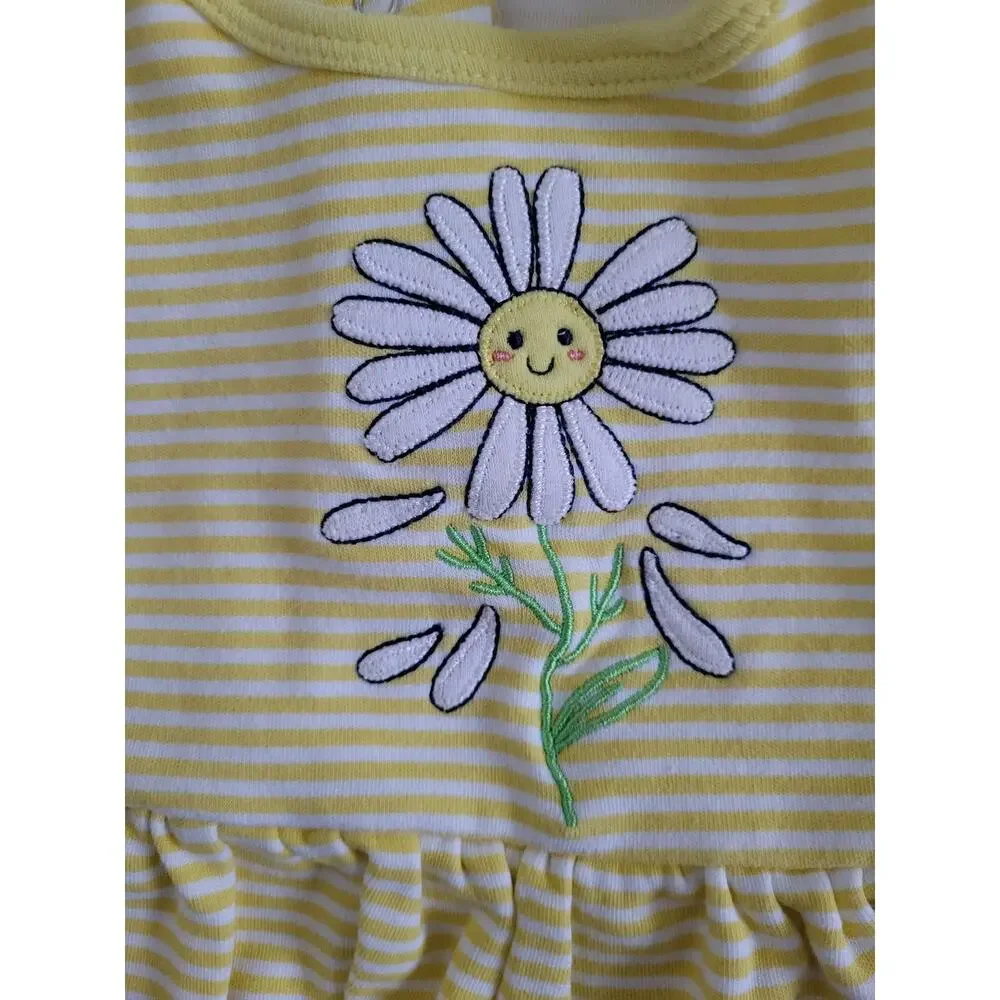 Adorable Litte Me 0-3m Yellow Stripe Nautical Daisy Embroidered Bodysuit Tutu